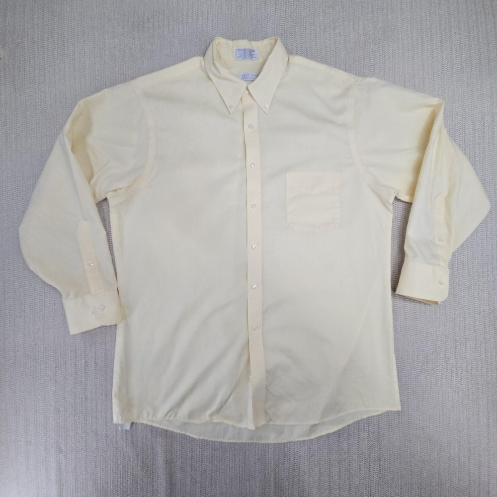 Geoffrey Beene Shirt Mens 16.5 32/33 Yellow Solid Wrinkle Free Dress Made USA